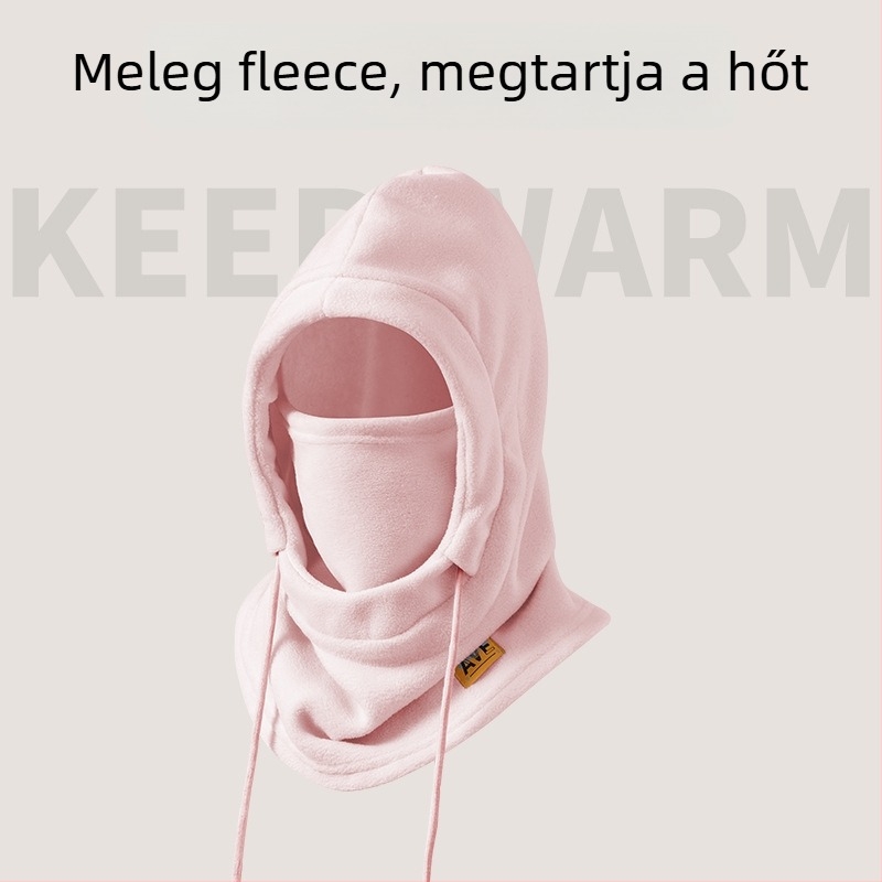 Integrált sapka-sálas kerékpáros maszk, fleece bélés, szélálló, poliészter anyag, uniszex, kültéri téli kerékpározáshoz