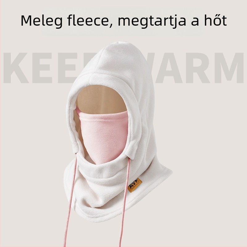 Integrált sapka-sálas kerékpáros maszk, fleece bélés, szélálló, poliészter anyag, uniszex, kültéri téli kerékpározáshoz