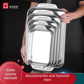 Indukciós főzőlaphoz rozsdamentes acél halsütő serpenyő — négyzet alakú, elektroplatolt bevonattal, multifunkcionális grill serpenyő könnyen tisztítható és korrózióálló