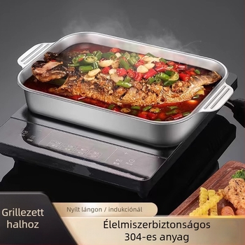 Indukciós főzőlaphoz rozsdamentes acél halsütő serpenyő — négyzet alakú, elektroplatolt bevonattal, multifunkcionális grill serpenyő könnyen tisztítható és korrózióálló