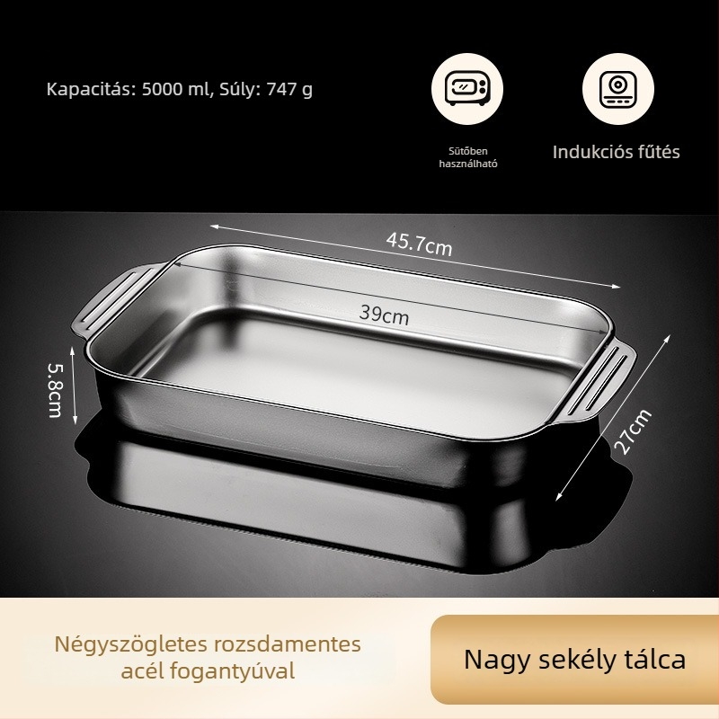 Indukciós főzőlaphoz rozsdamentes acél halsütő serpenyő — négyzet alakú, elektroplatolt bevonattal, multifunkcionális grill serpenyő könnyen tisztítható és korrózióálló