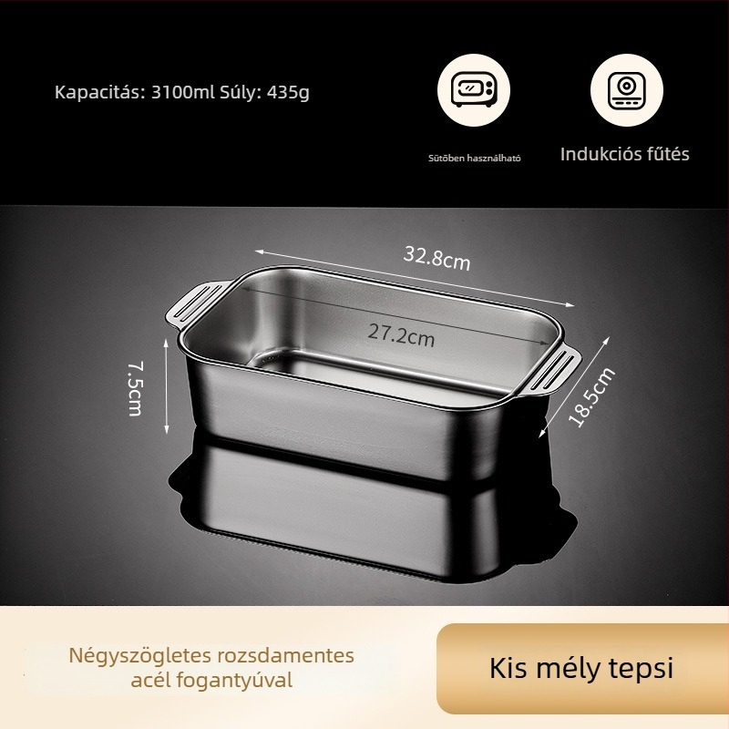 Indukciós főzőlaphoz rozsdamentes acél halsütő serpenyő — négyzet alakú, elektroplatolt bevonattal, multifunkcionális grill serpenyő könnyen tisztítható és korrózióálló