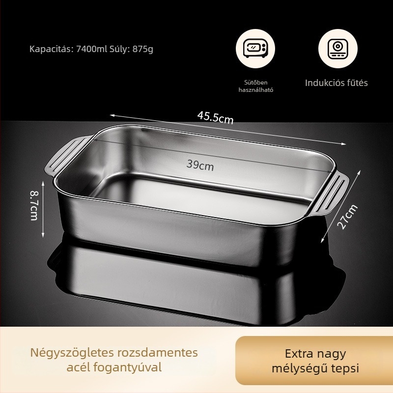 Indukciós főzőlaphoz rozsdamentes acél halsütő serpenyő — négyzet alakú, elektroplatolt bevonattal, multifunkcionális grill serpenyő könnyen tisztítható és korrózióálló