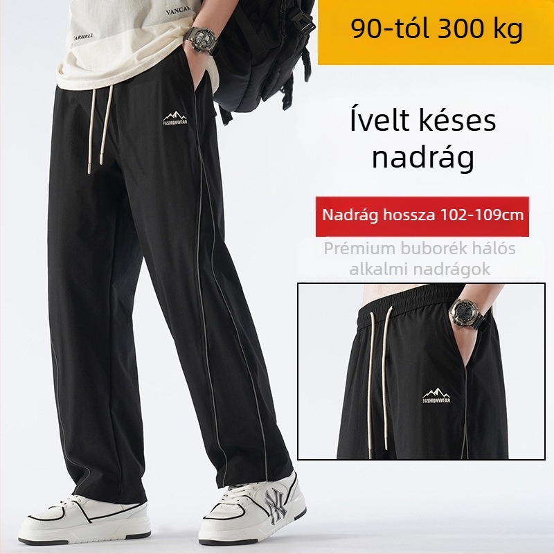 Pamutból készült fleece-béléssel ellátott széles szárú hétköznapi nadrág, középmagas derekú, öv nélkül, őszre