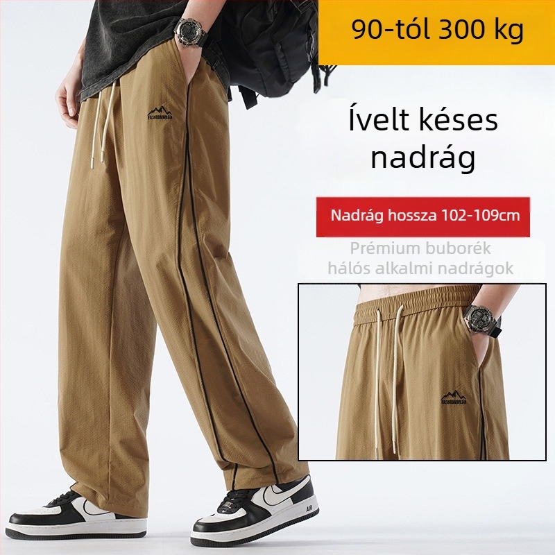 Pamutból készült fleece-béléssel ellátott széles szárú hétköznapi nadrág, középmagas derekú, öv nélkül, őszre