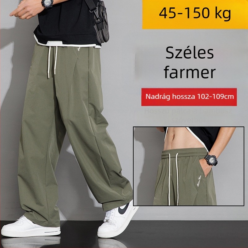 Pamutból készült fleece-béléssel ellátott széles szárú hétköznapi nadrág, középmagas derekú, öv nélkül, őszre