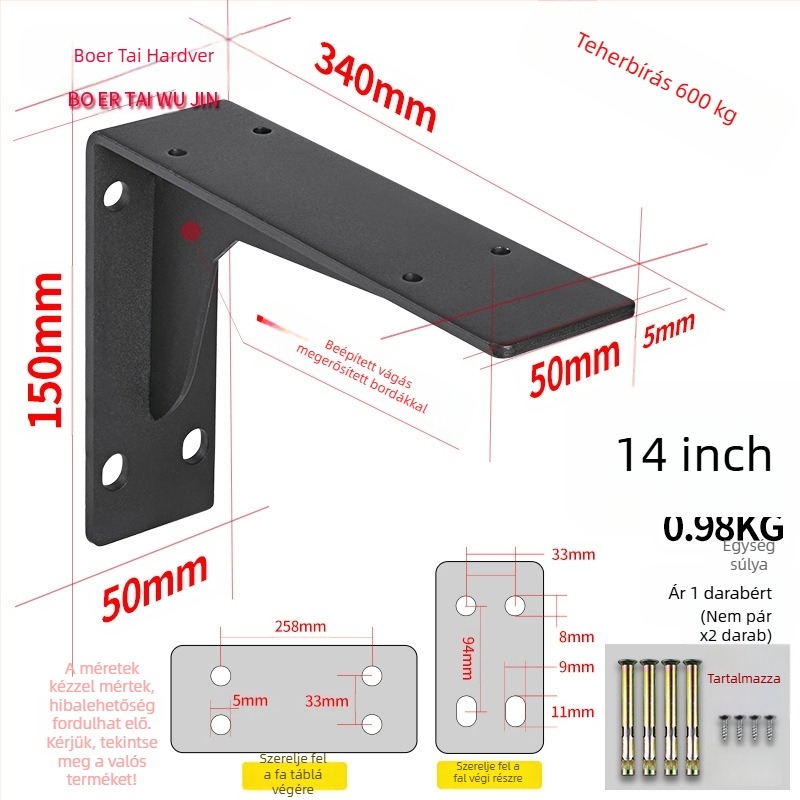 Háromszög alakú tartóváz falra szerelhető polchoz, hidegen hengerelt acélból, univerzális, modern minimalista kialakítás, Berthet