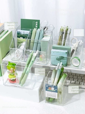 Átlátszó akril tolltartó nagy kapacitással — íróasztali szervező gyerekeknek, ajándék osztálytársnak (karácsony)