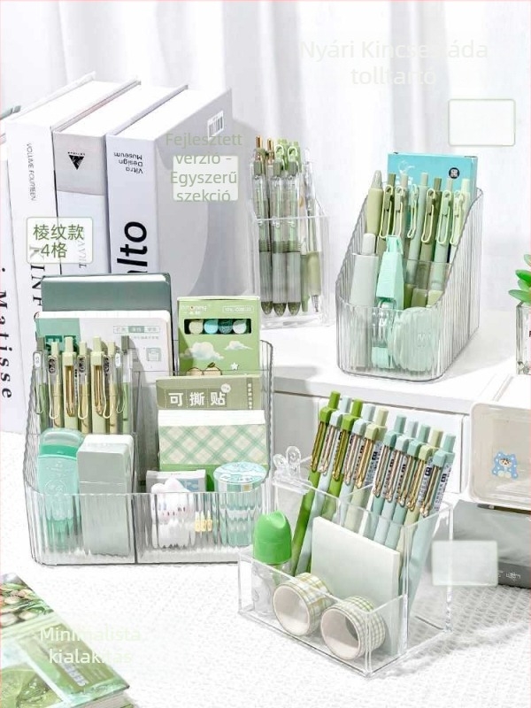 Átlátszó akril tolltartó nagy kapacitással — íróasztali szervező gyerekeknek, ajándék osztálytársnak (karácsony)