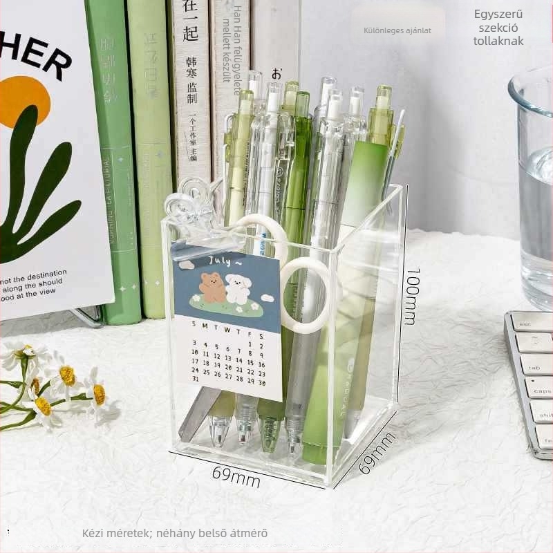Átlátszó akril tolltartó nagy kapacitással — íróasztali szervező gyerekeknek, ajándék osztálytársnak (karácsony)