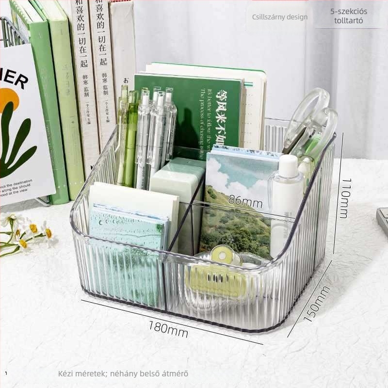 Átlátszó akril tolltartó nagy kapacitással — íróasztali szervező gyerekeknek, ajándék osztálytársnak (karácsony)