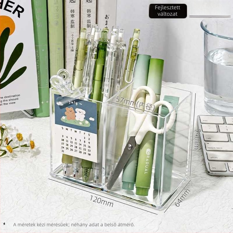 Átlátszó akril tolltartó nagy kapacitással — íróasztali szervező gyerekeknek, ajándék osztálytársnak (karácsony)