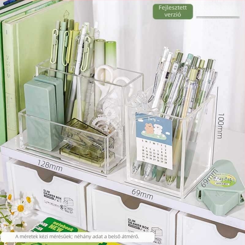 Átlátszó akril tolltartó nagy kapacitással — íróasztali szervező gyerekeknek, ajándék osztálytársnak (karácsony)
