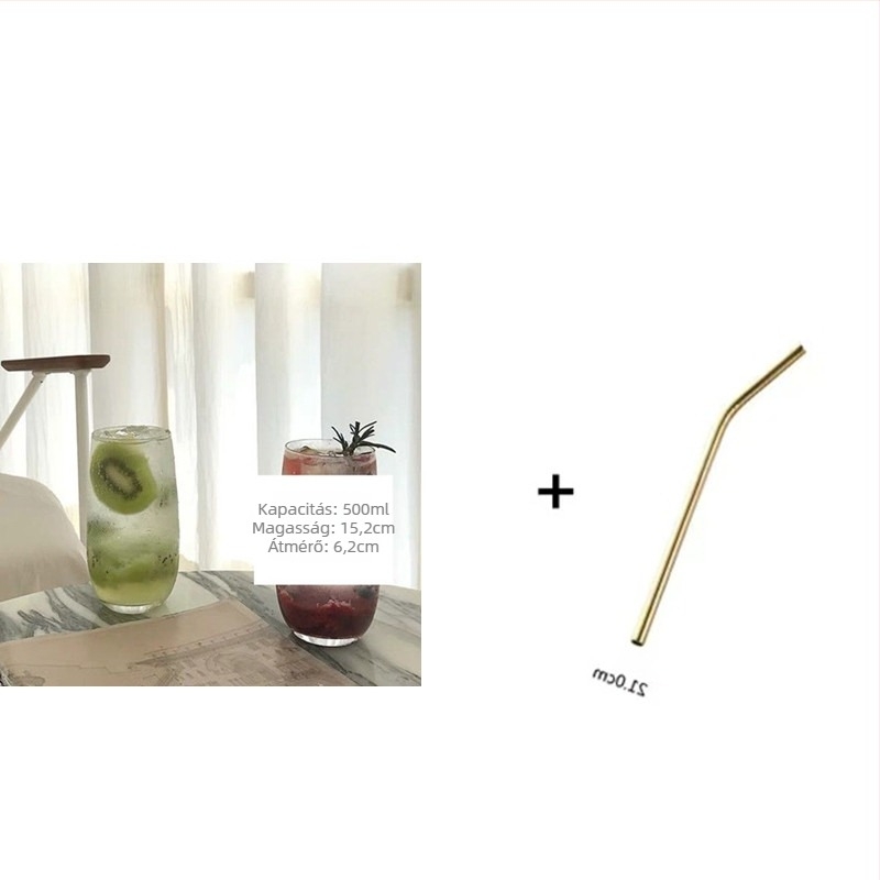 Hőálló üveg pohár – Nordic stílus, szívószallal, hordozható, egylétegű