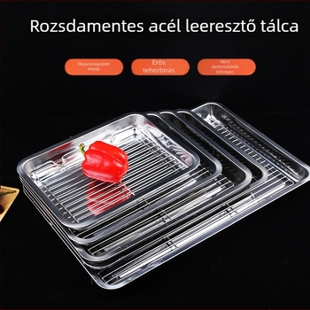 Négyszögletes rozsdamentes acél tál olajszűrő képernyővel, mikróban használható, modern minimalista stílus