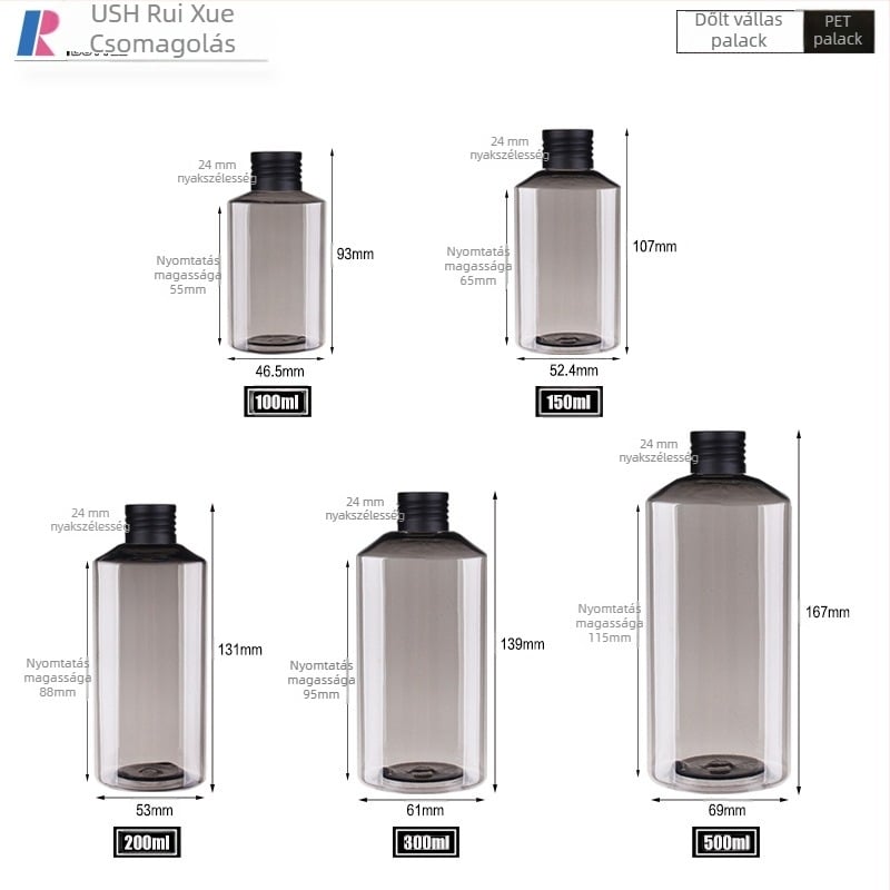 Kozmetikai üveg ferde vállú kialakítással és fém kupakkal, fém test akril/PMMA alkatrészekkel, permetezett felület