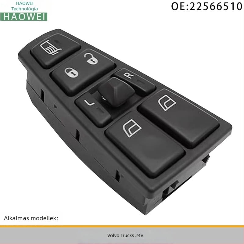 Elektronikus ablakemelő kapcsoló Volvo teherautóhoz, 24V, modell 22566510, ABS+elektronika, emelési idő 5 másodperc