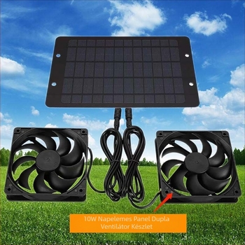 Napelemes panel készlet két ventilátorral (10W, 12V, CE tanúsított)