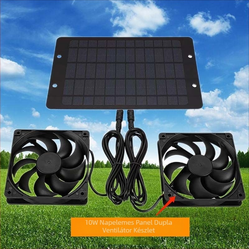 Napelemes panel készlet két ventilátorral (10W, 12V, CE tanúsított)