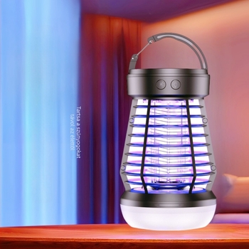 Szabadban használható szúnyogölő lámpa, modell J10, elektromos sokk elv, újratölthető Li-ion akkumulátor 1500 mAh, LED csapda, 21–30 m² lefedettség, ABS anyag