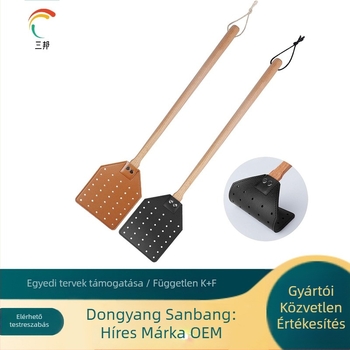 Bőr- és faanyagú légycsapó hosszú nyéllel, tartós, testre szabható