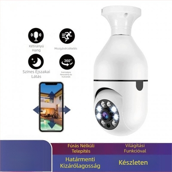 Világítótest kamera 360° WiFi, beltéri használathoz, 1080p, 3,6 mm széles látószögű objektív, 1 kamera, riasztásdetektálás, mobilalkalmazás-támogatás