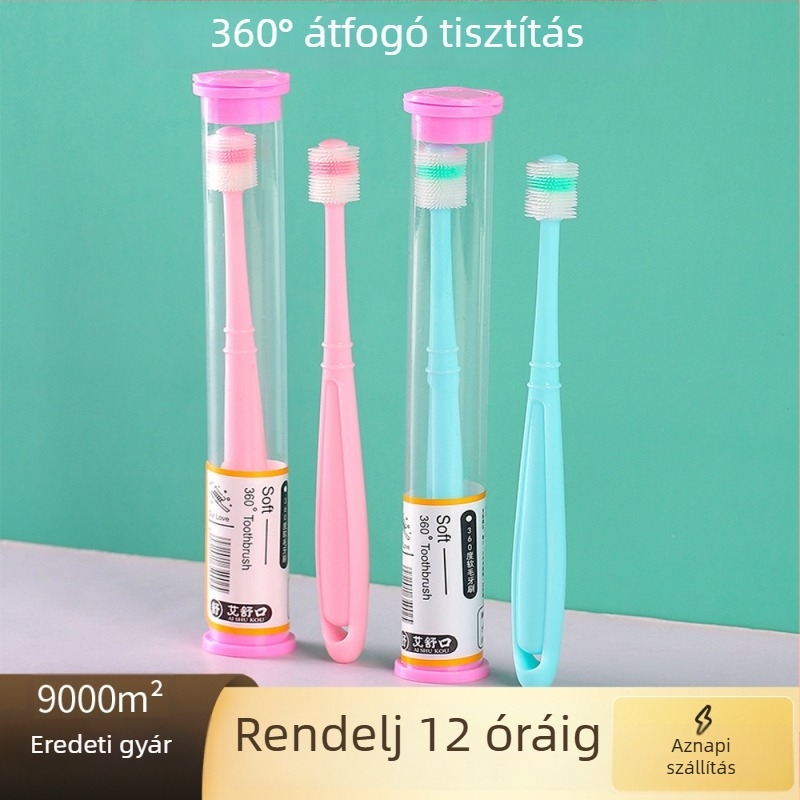 Aishukou Gyermek fogkefé 360° silikon fejjel, kézi, puha sörtékkel, doboz 400 darab