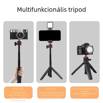 Asztali mini tripod videózáshoz, hordozható, kihúzható rúd, műanyag