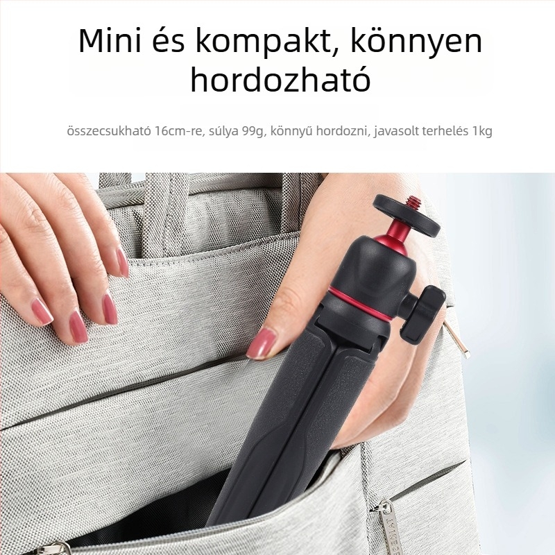 Asztali mini tripod videózáshoz, hordozható, kihúzható rúd, műanyag