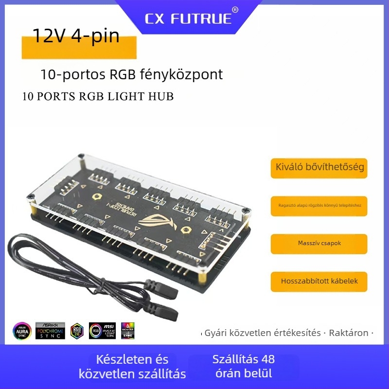 RGB világítású hub 12V 4‑tűs, bővítés 1–10