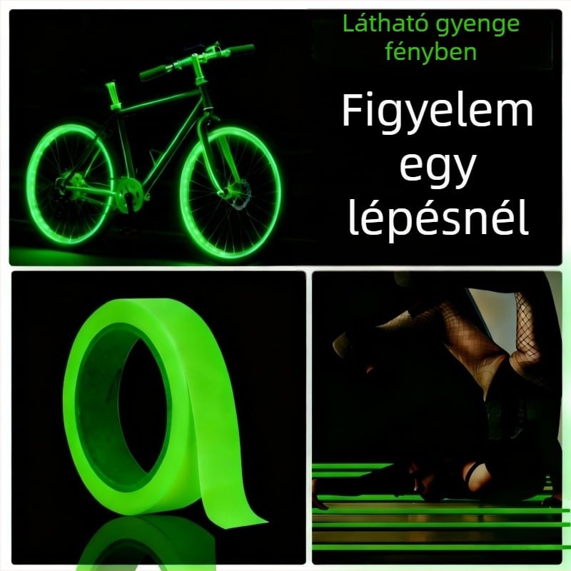 Night Glow Tape, PET anyag, kétoldalas öntapadó, lépcső és színpadi használatra, 80°C-ig