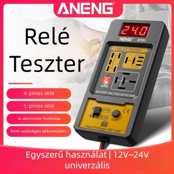 ANENG RT01 Autórelé detektáló digitális akkumulátor teszterrel, univerzális 12V/24V, négy- és ötpontos relé analízis