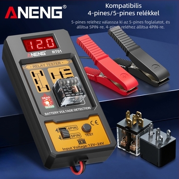 ANENG RT01 Autórelé detektáló digitális akkumulátor teszterrel, univerzális 12V/24V, négy- és ötpontos relé analízis