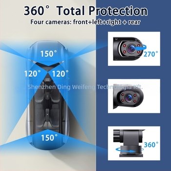 Négylencsés autós dash cam 1080p: előre, bal, jobb és hátsó kamera, tolató kép, 16 GB memória