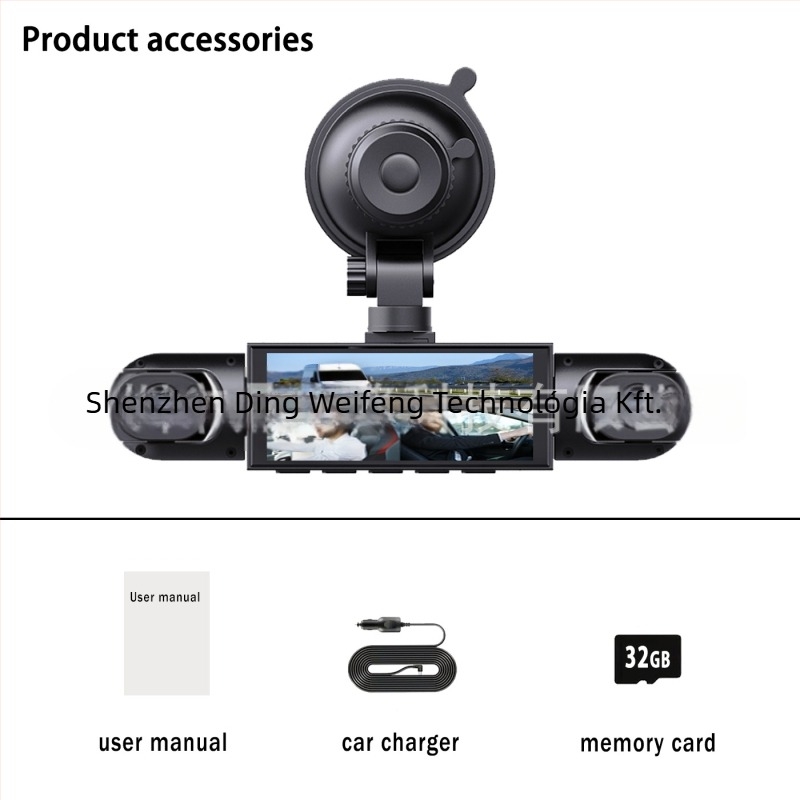Négylencsés autós dash cam 1080p: előre, bal, jobb és hátsó kamera, tolató kép, 16 GB memória