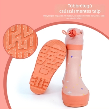 Gyerekeknek készült esőcsizma unikornis mintával, gumírozott felső rész, magas szár, alacsony sarok, egész éves