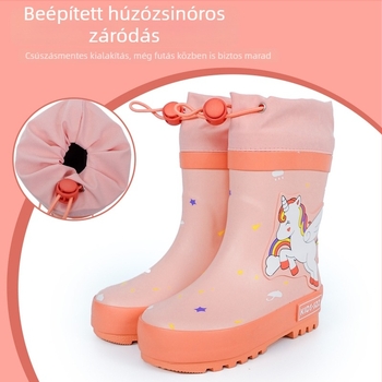 Gyerekeknek készült esőcsizma unikornis mintával, gumírozott felső rész, magas szár, alacsony sarok, egész éves