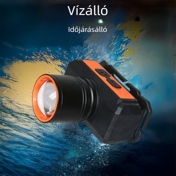 Fejre szerelhető horgász fejlámpa fehér lézerrel, 5W, 1200mAh újratölthető akkumulátorral, 100–200 m hatótávolsággal.