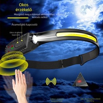 LED fejlámpa Type-C újratölthető akkumulátorral, 5W, 800 mAh, ABS ház, hatótávolság 100–200 m