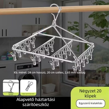 Rozsdamentes acél ruhaszárító állvány, hordozható négyszögletes keret több fogassal zoknikhoz, modern minimalista stílus