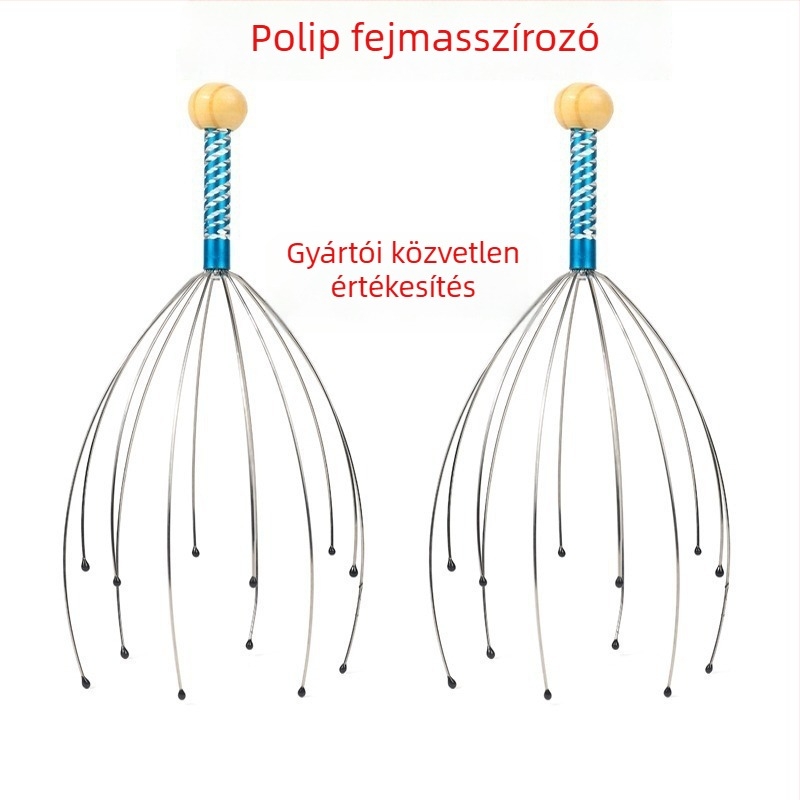Fejmasszírozó nyolc karos dizájnnal (Mechanikus, kézi vezérlés; masszázs a fejbőrre és a hátra; 2024-ben megjelent)