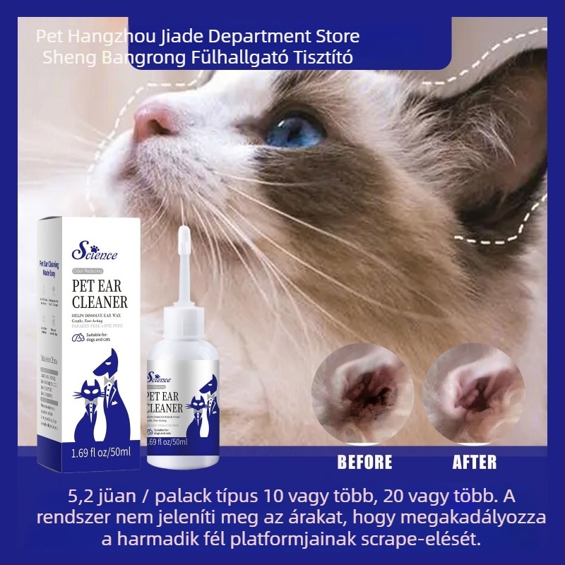 Macska- és kutyafül tisztító folyadék – fülzsír eltávolítás, műanyag flakon, általános használatra (forma: folyadék; hatás: fülzsír eltávolítás; anyag: műanyag flakon; felhasználás: általános házikedvencek)