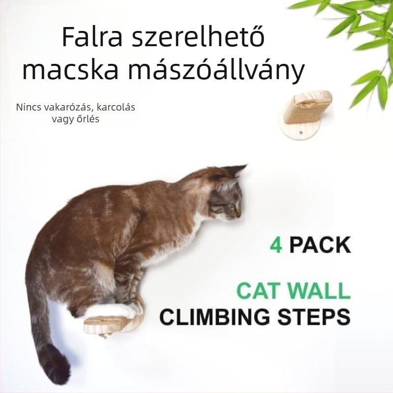 Tömörfa falra szerelt macska mászókeret beépített macskafészekkel, dekoratív létrával, ugró platformmal és mászó oszloppal — Xingyu crafts