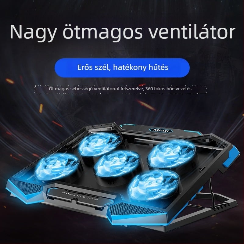 Notebook hűtő | Fém hálózatos kialakítás | Hűtőventilátor | 5-fokozatú ventilátor-beállítás | Kompatibilis notebook, ultrabook, Playbook