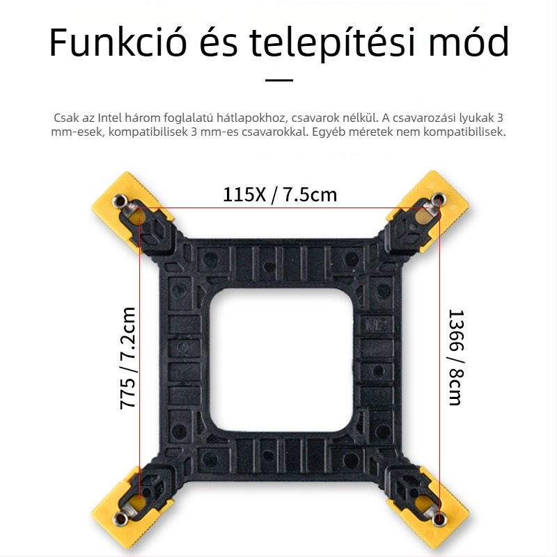 CPU hűtő radiátor rögzítő univerzális alaplapokhoz 1366/115x/775, OEM feldolgozás, hőelvezetés támogatása