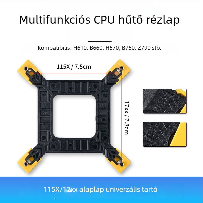 CPU hűtő radiátor rögzítő univerzális alaplapokhoz 1366/115x/775, OEM feldolgozás, hőelvezetés támogatása