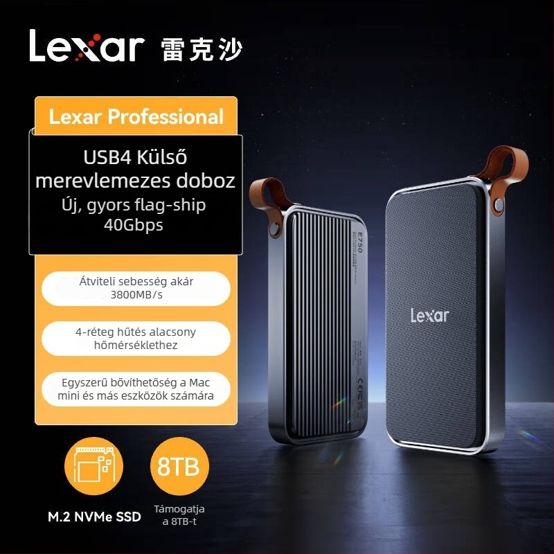 Lexar E750 USB4 NVMe M.2 külső SSD-ház Thunderbolt 4-támogatással, akár 8 TB-ig