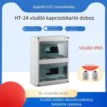 HT24 világítási elosztó doboz, műanyag, felületre szerelt, IP65, 2 sor, 10–16 A