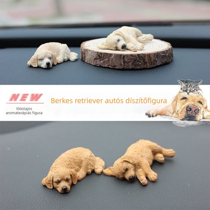 Autó aromaterápiás dísz – rajzfilmszerű Golden Retriever, illatos kő anyag, szabálytalan alak, Bin márka