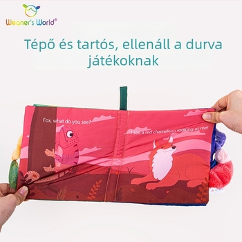 Interaktív farokkal ellátott textilkönyv babáknak és kisgyerekeknek, mosható, rágásálló és szakadásálló, korai nevelési játék